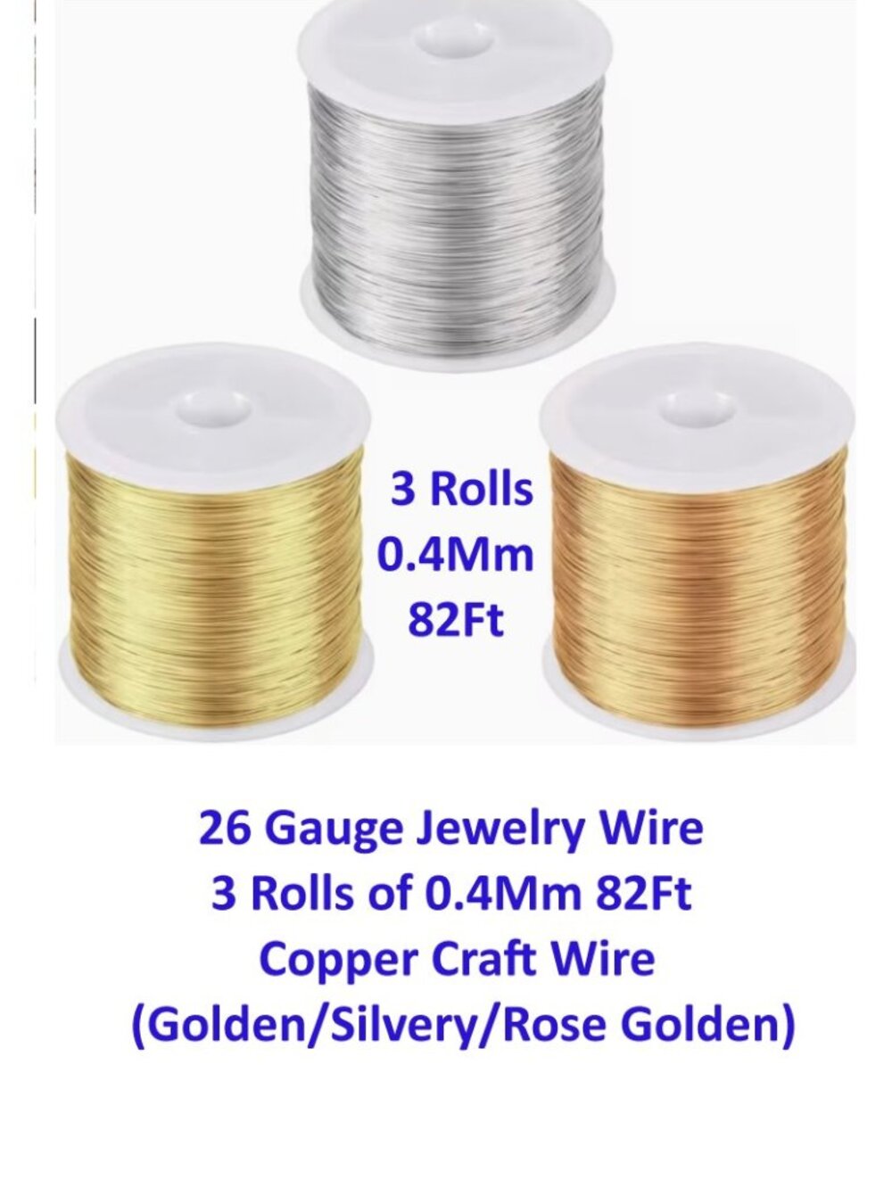 26 Gauge Jewelry Wire 3 Rolls of 0.4Mm 82Ft Copper Craft Wire